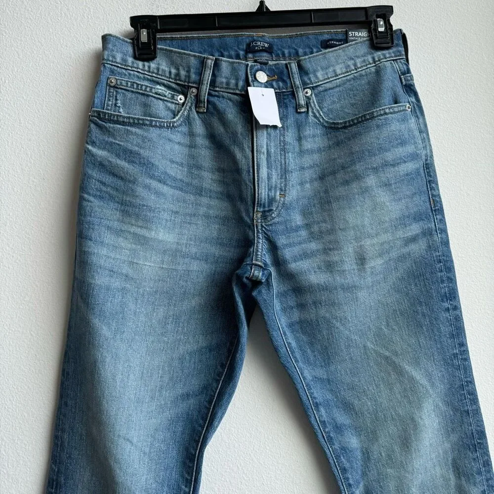 NWT J. Crew Flex Straight Fit Blue Solid Wash Medium Light Jeans Size 31 x 32